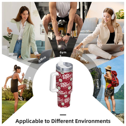Dr Pepper Logo Tumbler – 40oz Insulated Stainless Steel Travel Mug with Handle