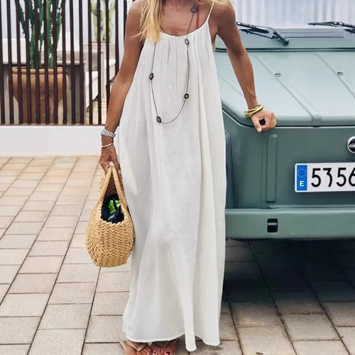 2026 Solid Color Vacation Cool Homewear Loose-Fit Spaghetti Strap Dress Women's Casual Homewear Summer Dress