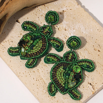 Boho Beach Statement Earrings – Handmade Beaded Starfish Seahorse Shell Drop Earrings for Women
