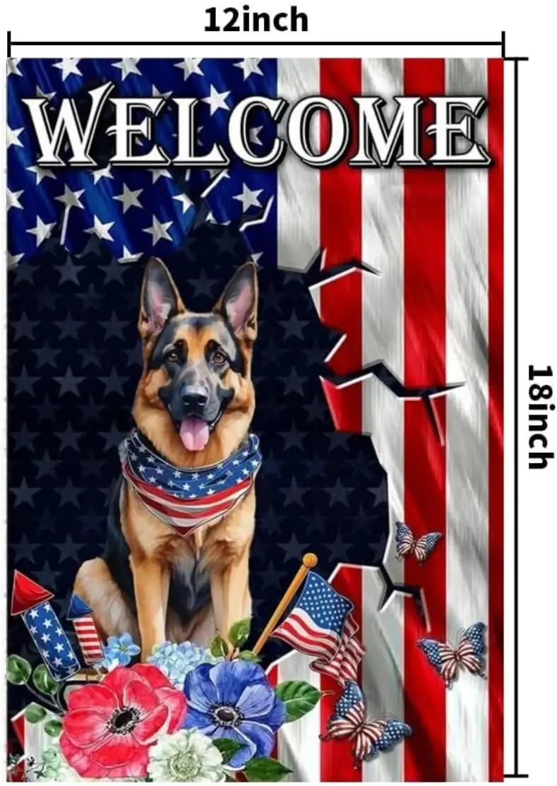 4th of July Patriotic Dog Garden Flags 12x18 Double Sided, Burlap Independence Day Garden Flag Memorial Day