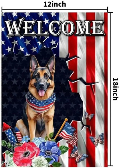 4th of July Patriotic Dog Garden Flags 12x18 Double Sided, Burlap Independence Day Garden Flag Memorial Day