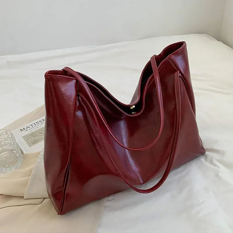 Vintage Leather Hobo Tote Bag – Large Capacity Slouchy Shoulder Handbag for Women