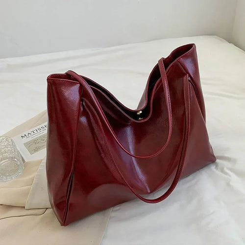 Vintage Leather Hobo Tote Bag – Large Capacity Slouchy Shoulder Handbag for Women