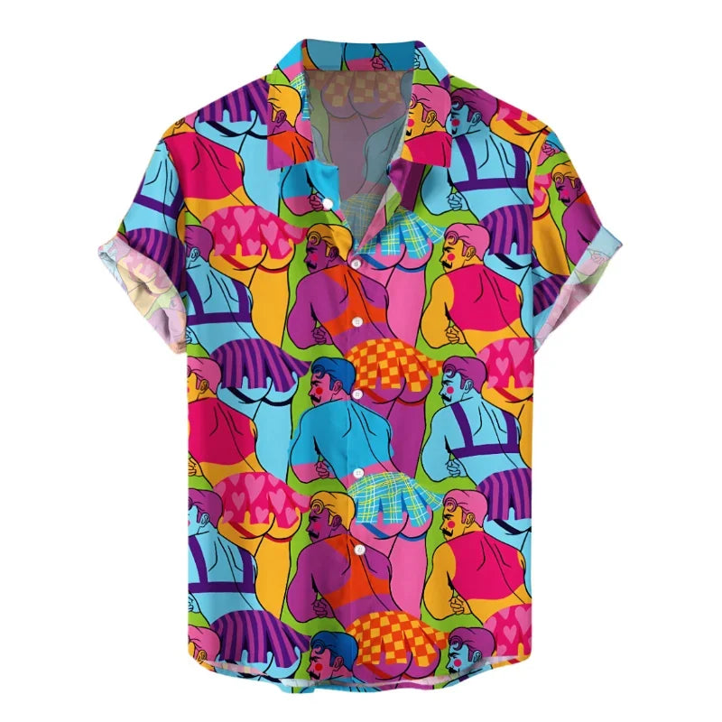 Funny 3D Print Hawaiian Shirt Men Oversized Button Up Tropical Vacation Shirt