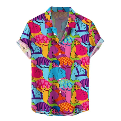 Funny 3D Print Hawaiian Shirt Men Oversized Button Up Tropical Vacation Shirt