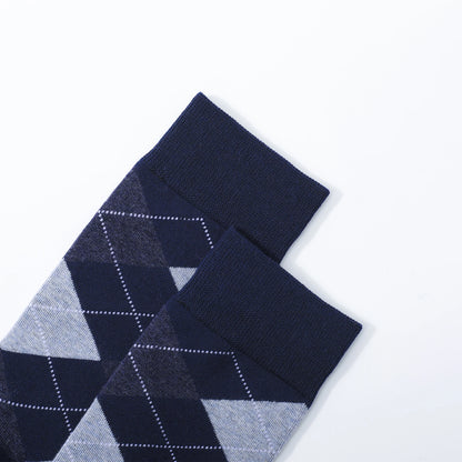 5 Pairs Men’s Dress Crew Socks Set – Classic Patterned Business Casual Socks