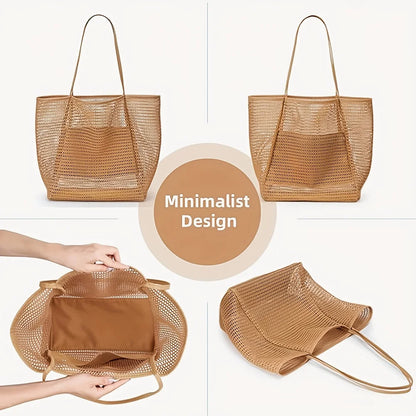 Large Mesh Beach Tote Bag – Waterproof Summer Shoulder Bag for Women