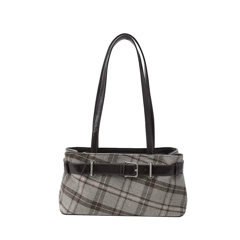 Plaid Shoulder Handbag – Cute Vintage Y2K Tote Purse for Women