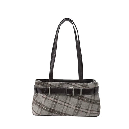 Plaid Shoulder Handbag – Cute Vintage Y2K Tote Purse for Women