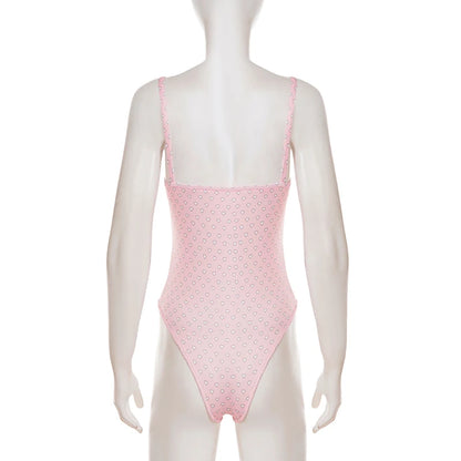 Sweet Sexy Heart Printed With Lace Up Skinny Bodysuits Hottie Holiday Beach Wearing One Piece Clothes Summer Sleeveless Clothes