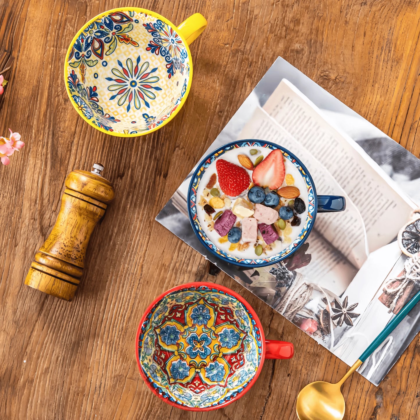 Colorful Ceramic Coffee Mug Set – Vintage Floral Tea Cups for Espresso, Cappuccino & Cozy Kitchen Decor