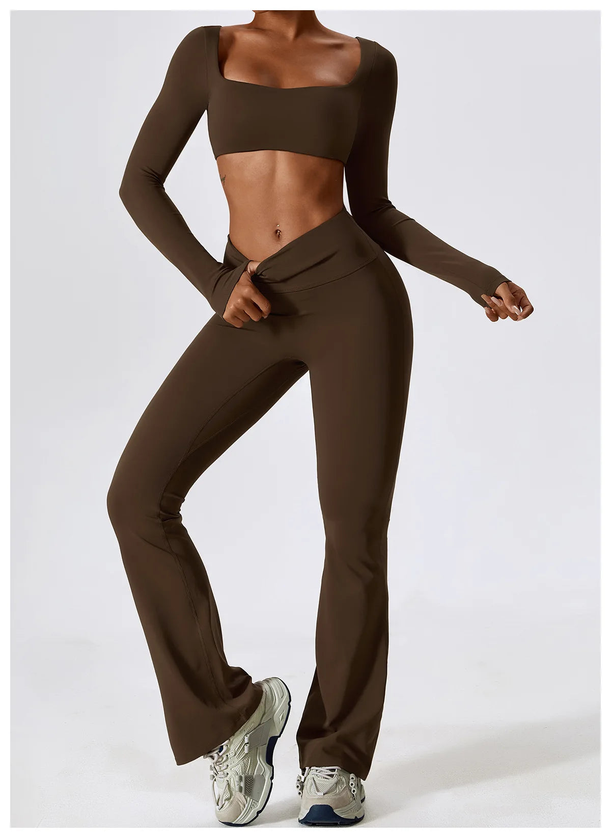 Sage Green Long Sleeve Crop Top & Flare Leggings Set