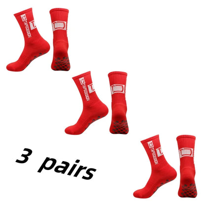 3 Pairs Grip Soccer Socks – Anti Slip Athletic Crew Sports Socks