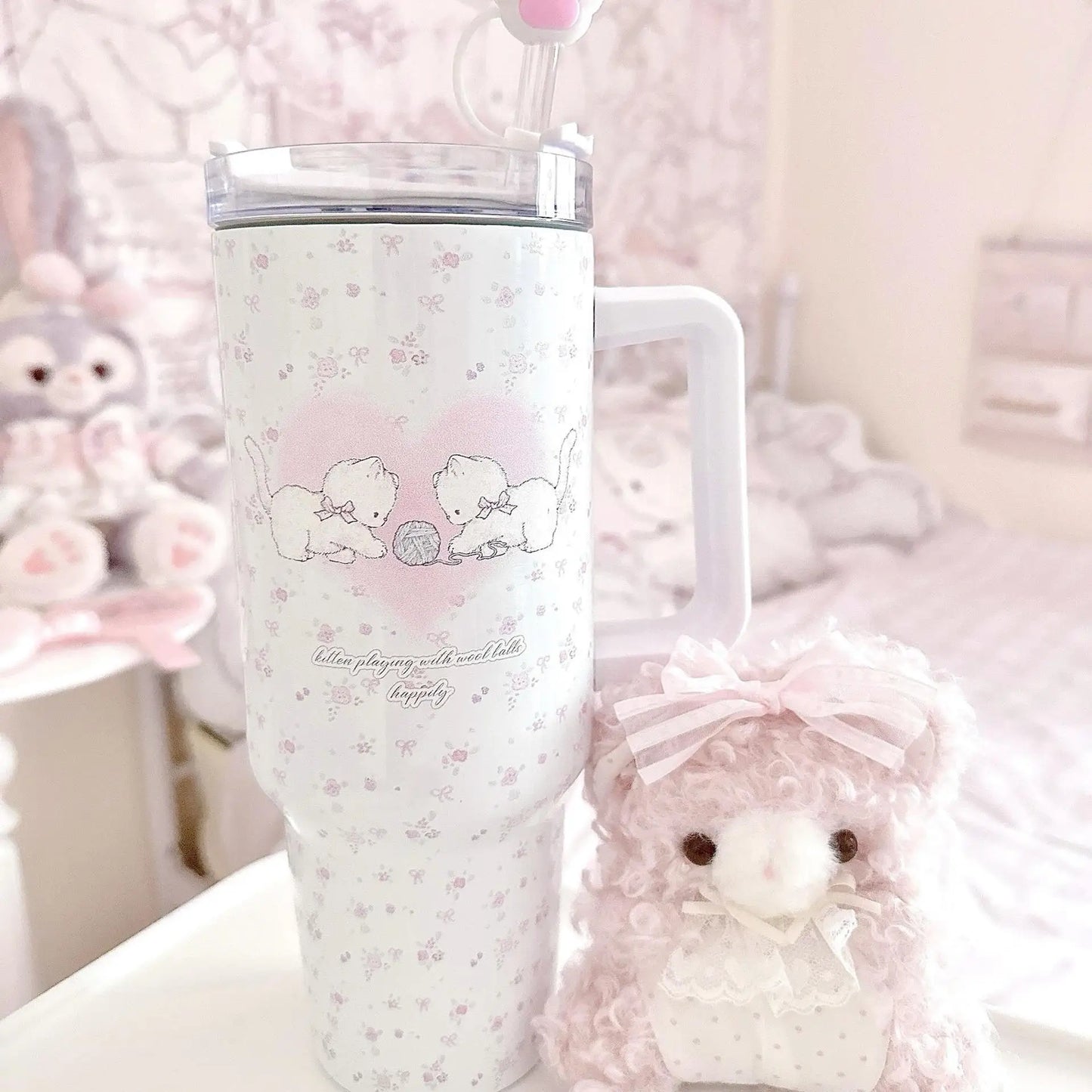 Cute Cat Stainless Steel Tumbler 40oz Insulated Water Bottle Travel Mug
