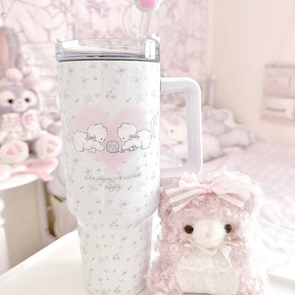Cute Cat Stainless Steel Tumbler 40oz Insulated Water Bottle Travel Mug