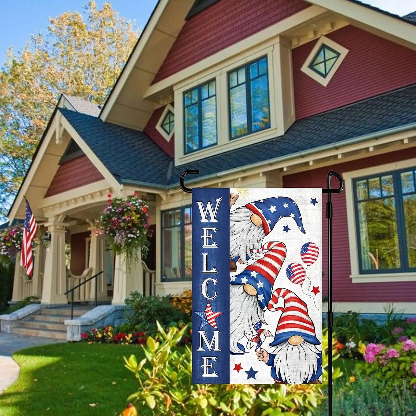 Patriotic Gnome 4th of July Garden Flag 12x18 Inch Double Sided Memorial Day Independence Day Burlap Garden Flags