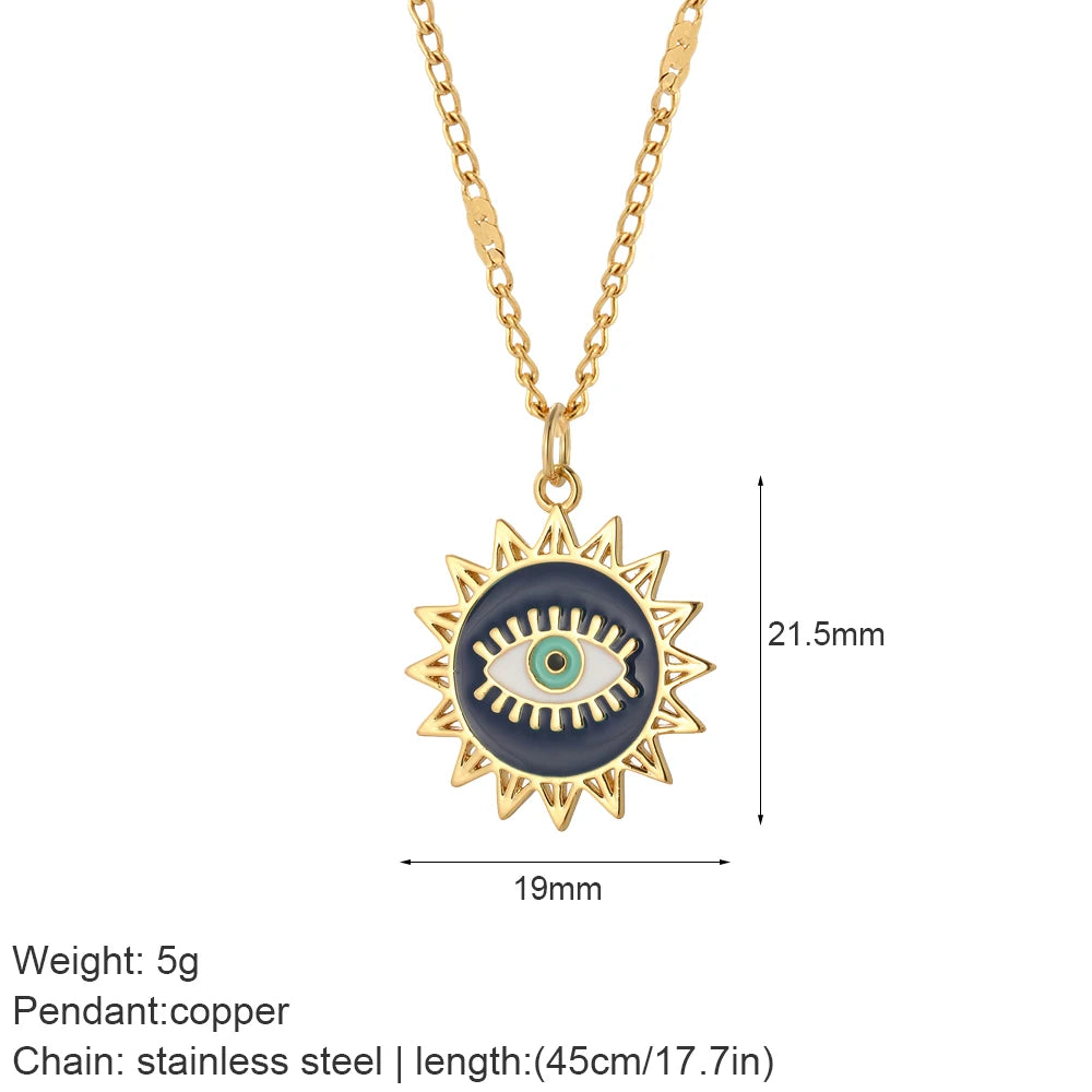 Gold Charm Pendant Necklace Collection – Celestial Eye Heart Sun Moon Layered Necklaces for Women