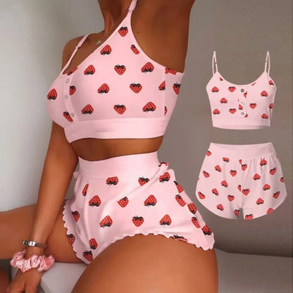 Cute Strawberry Print Bikini Set – Women’s High Waisted Two Piece Swimsuit, Sexy Summer Beach Swimwear