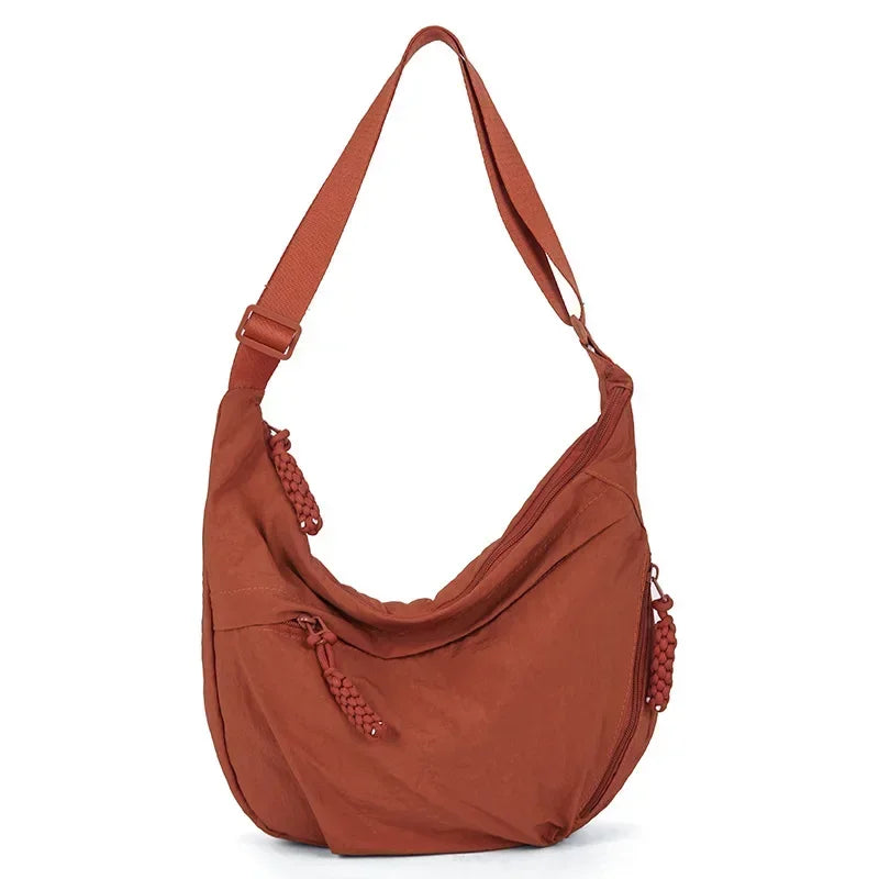 Casual Nylon Crescent Shoulder Bag – Lightweight Slouchy Crossbody Hobo Bag for Women