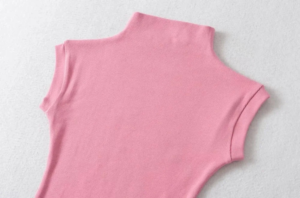 Women’s Sleeveless Turtleneck Top – Slim Fit Solid Basic Tee