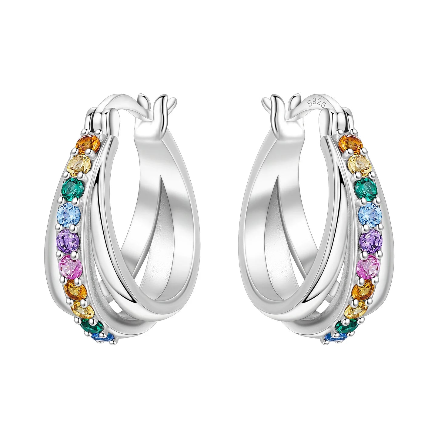 925 Sterling Silver Hoop Earrings – Minimalist Layered Huggie Earrings for Women