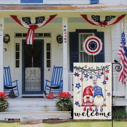 Welcome Tree Swing Gnomes Stars Patriotic America 4th of July Memorial Day Independence Day Garden Flag