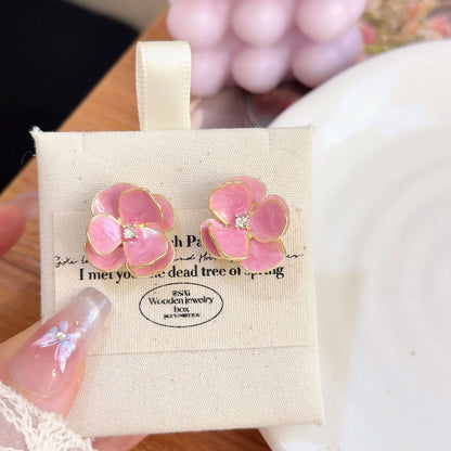 Blue Flower Stud Earrings – Elegant Floral Crystal Earrings for Women Vintage Jewelry