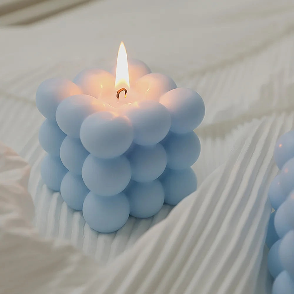 Aesthetic Bubble Cube Candle | Handmade Soy Wax Scented Candle for Home Decor