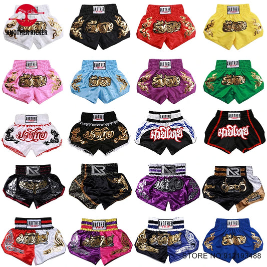 Muay Thai Boxing Shorts Embroidered Kickboxing Training Fight Shorts