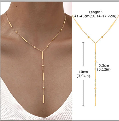 Gold Layered Y Necklace – Minimalist Dainty Lariat Necklace for Women Elegant Jewelry