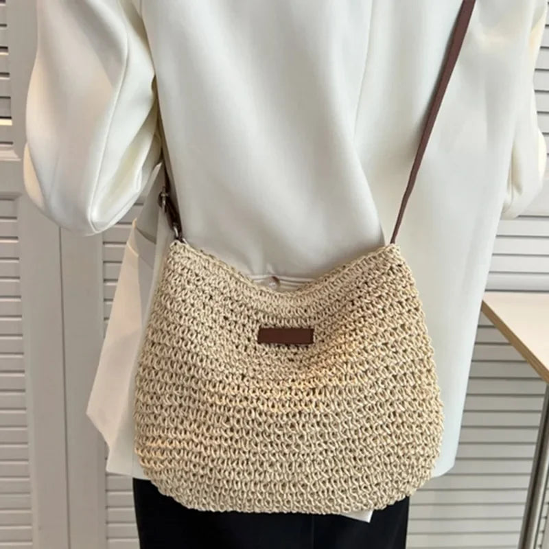 Boho Straw Crossbody Bag – Woven Rattan Shoulder Purse for Women Summer Style