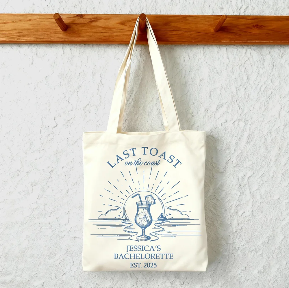 personalized Bachelorette Canvas Bag Last Toast On The Coast Bachelorette Party Bags for Bridesmaid Custom Coastal Beach Bags