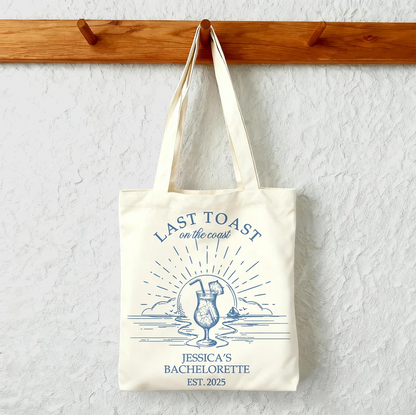 personalized Bachelorette Canvas Bag Last Toast On The Coast Bachelorette Party Bags for Bridesmaid Custom Coastal Beach Bags