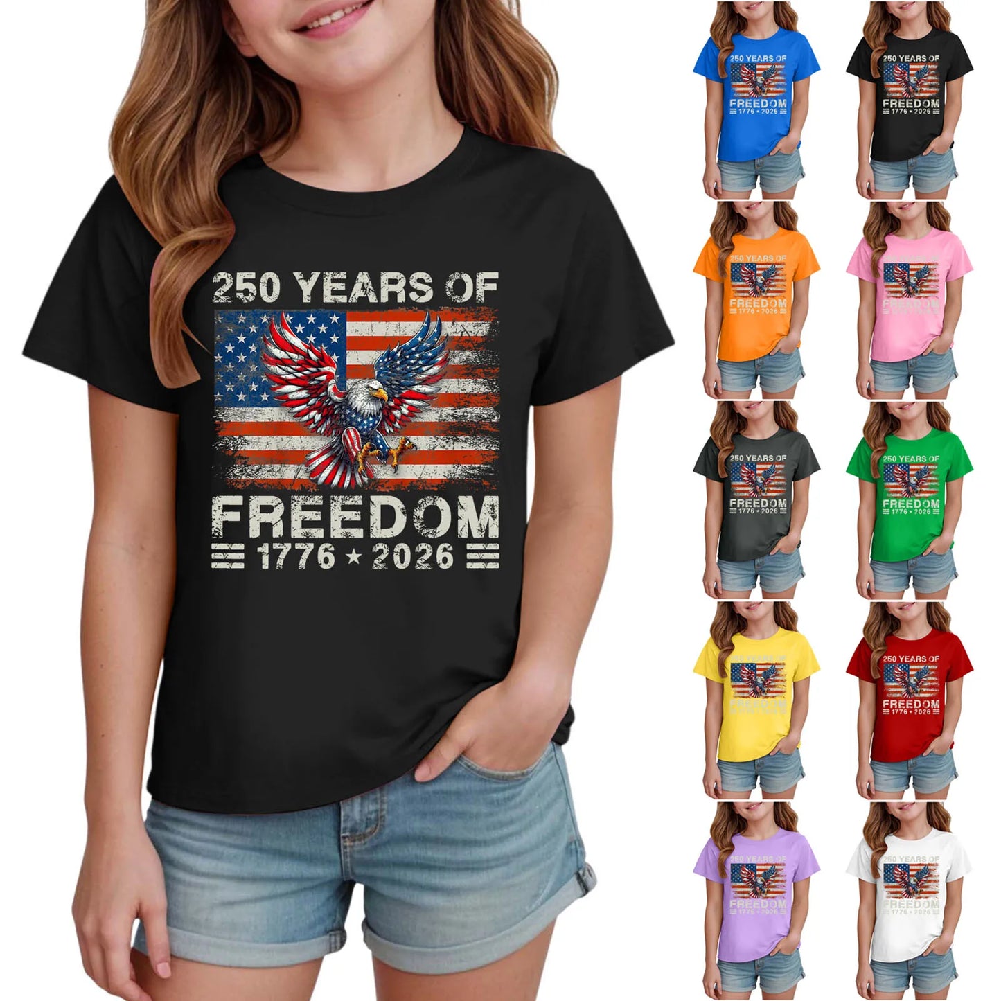 Kids Girls 250 Years of Freedom Graphic T-Shirt