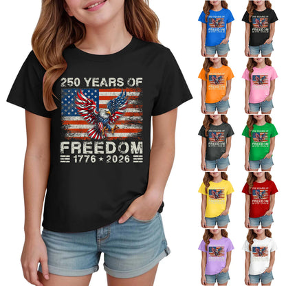 Kids Girls 250 Years of Freedom Graphic T-Shirt