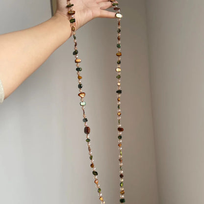 Bohemian Colorful Irregular Shell Beaded Necklace Long Sweater Chain Accessory Vintage Style Women's Holiday Fashion Jewelry