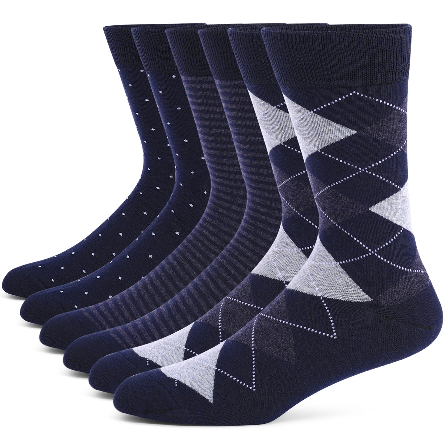 5 Pairs Men’s Dress Crew Socks Set – Classic Patterned Business Casual Socks
