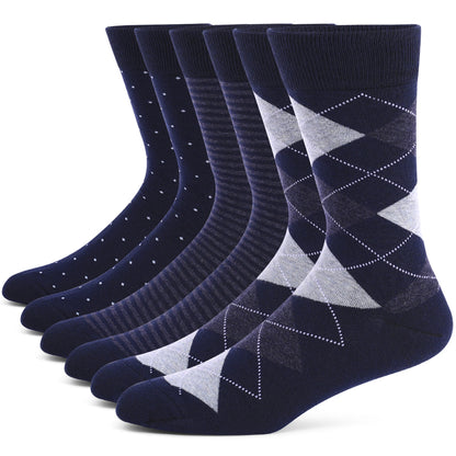 5 Pairs Men’s Dress Crew Socks Set – Classic Patterned Business Casual Socks