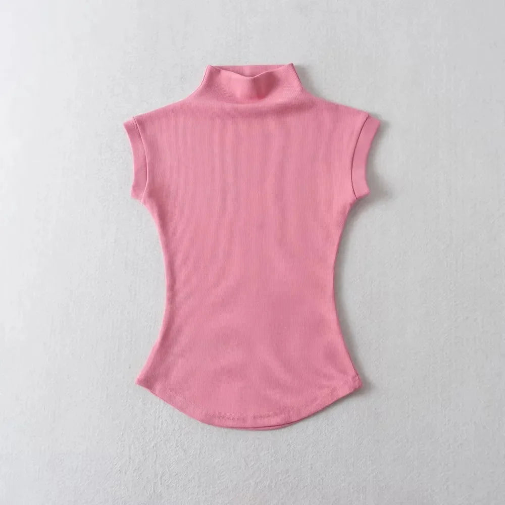 Women’s Sleeveless Turtleneck Top – Slim Fit Solid Basic Tee
