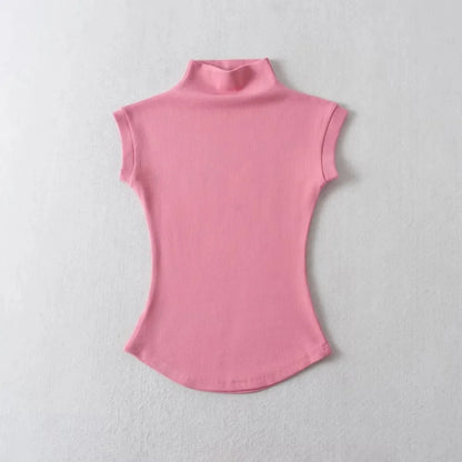 Women’s Sleeveless Turtleneck Top – Slim Fit Solid Basic Tee