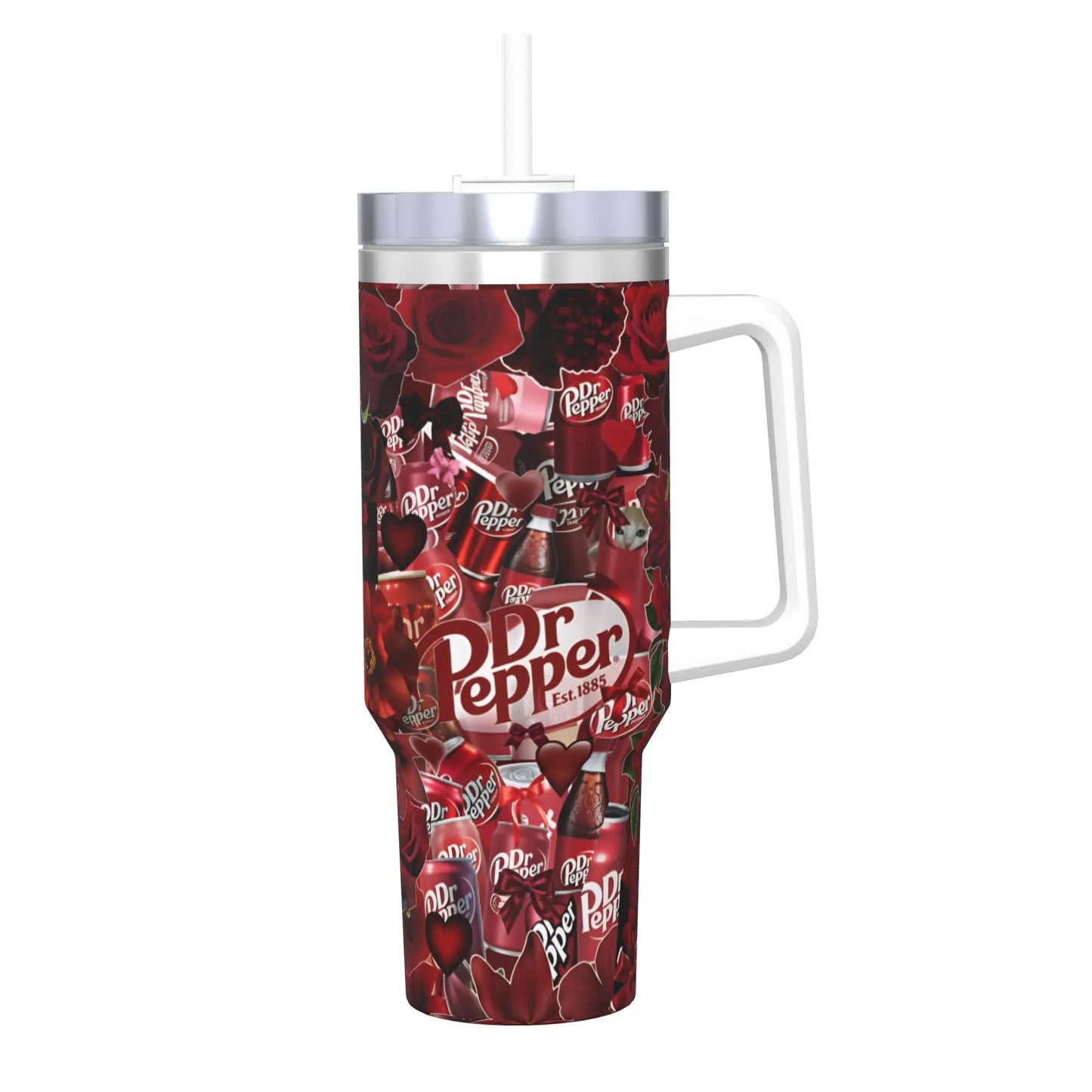 Dr Pepper Inspired Tumbler Cup – 40oz Stainless Steel Travel Mug with Handle