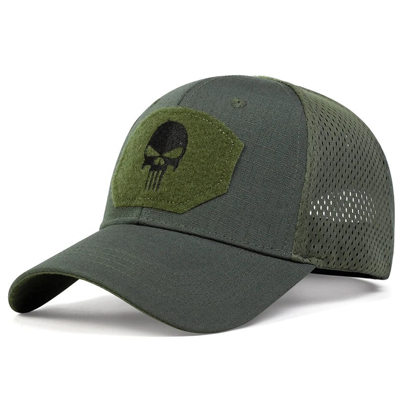 Skull Tactical Trucker Hat – Breathable Mesh Military Baseball Cap