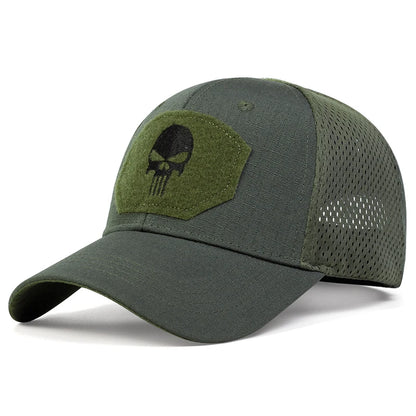 Skull Tactical Trucker Hat – Breathable Mesh Military Baseball Cap