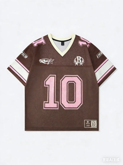 Number 10 Oversized Jersey T-Shirt Women V-Neck Sport Style Casual Summer Streetwear Tee