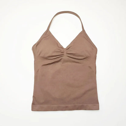 Pink Halter Neck Ruched Active Tank Top