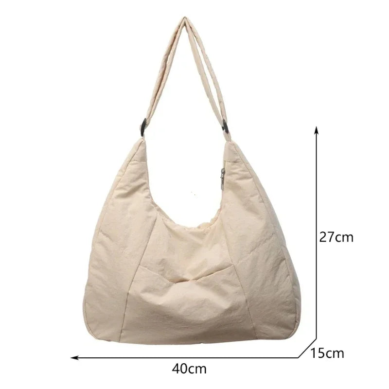 Quilted Nylon Hobo Tote Bag – Lightweight Large Capacity Shoulder Bag for Women