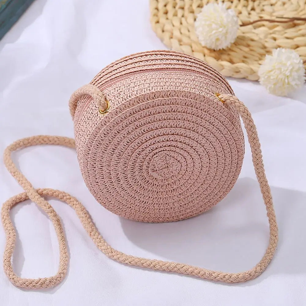 Round Straw Crossbody Bag – Cute Boho Crochet Mini Shoulder Purse for Women