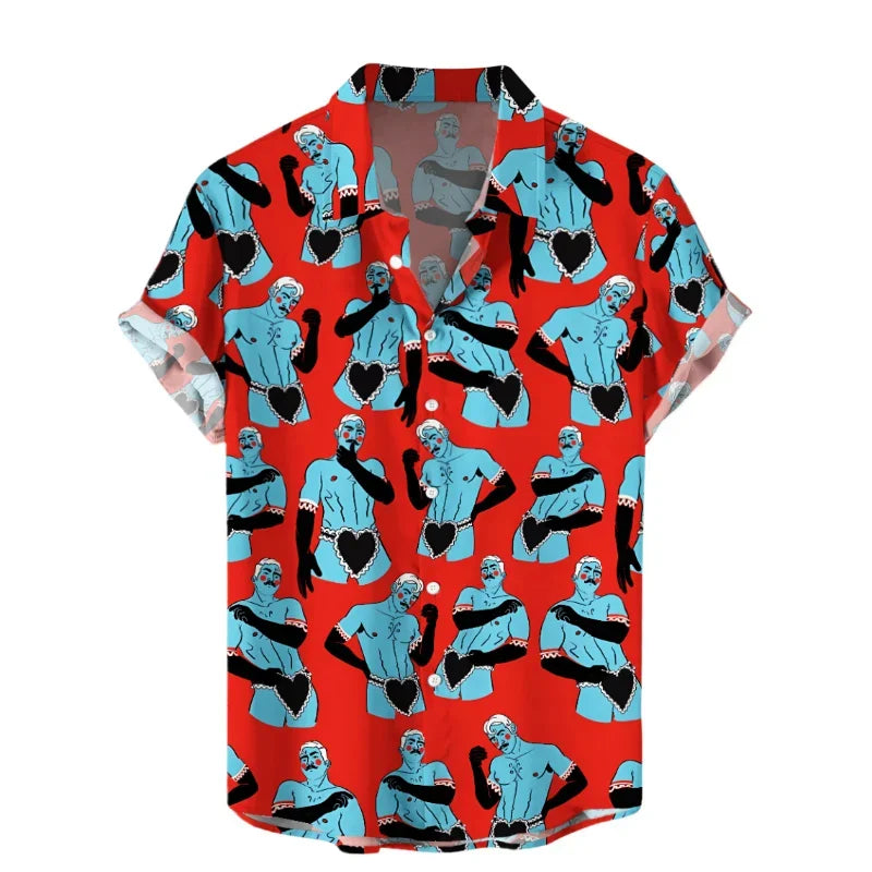 Funny 3D Print Hawaiian Shirt Men Oversized Button Up Tropical Vacation Shirt