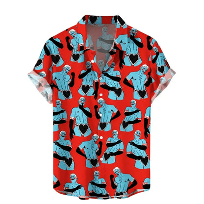Funny 3D Print Hawaiian Shirt Men Oversized Button Up Tropical Vacation Shirt