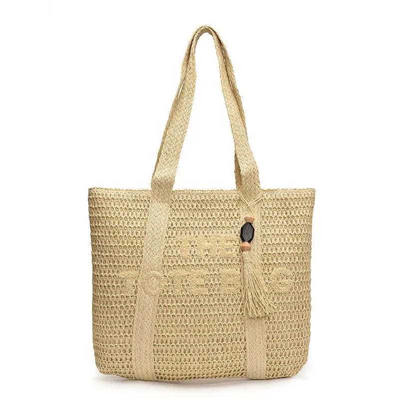 Boho Straw Tote Bag – Woven Beach Shoulder Handbag for Women Summer Fashion